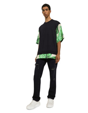 ROUND-NECK SILK SWEATER WITH BANANA TREE PRINT