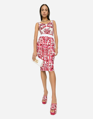 MAJOLICA-PRINT MARQUISETTE PENCIL SKIRT