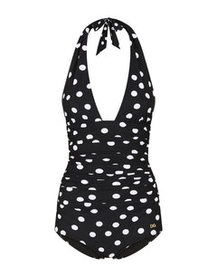 POLKA-DOT PRINT ONE-PIECE SWIMSUIT WITH PLUNGING NECKLINE