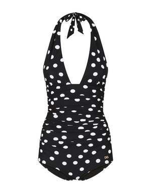 POLKA-DOT PRINT ONE-PIECE SWIMSUIT WITH PLUNGING NECKLINE