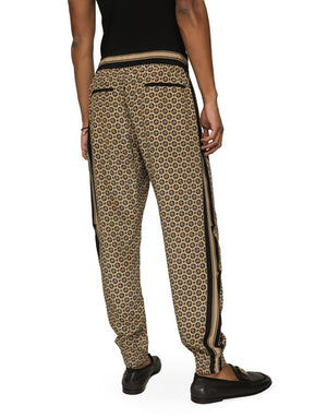 CREPE DE CHINE JOGGING PANTS WITH LOGO PRINT