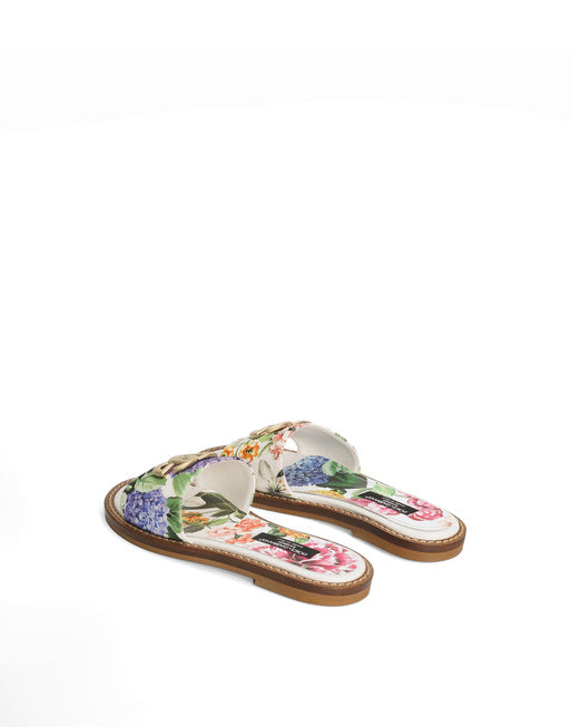 FLAT CANVAS SLIDERS WITH FLOWER AND DG LOGO PRINT