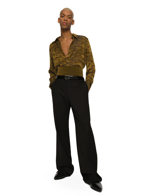 SILK JACQUARD MARTINI-FIT SHIRT WITH DG LOGO AND TIGERS