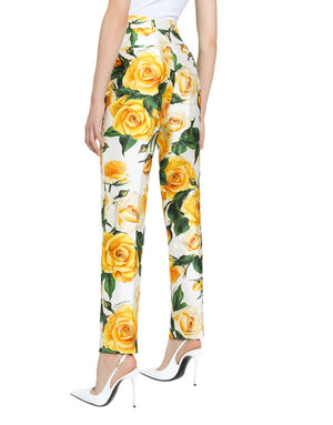 HIGH-WAISTED MIKADO PANTS WITH YELLOW ROSE PRINT