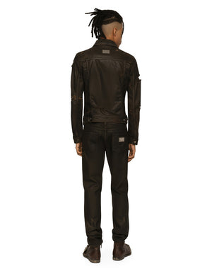 SLIM-FIT WAXED STRETCH DENIM JEANS
