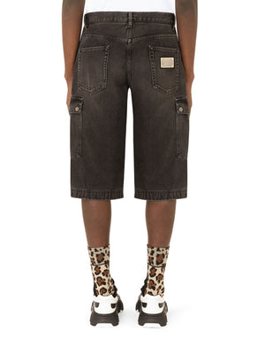 WASHED BLACK CARGO SHORTS