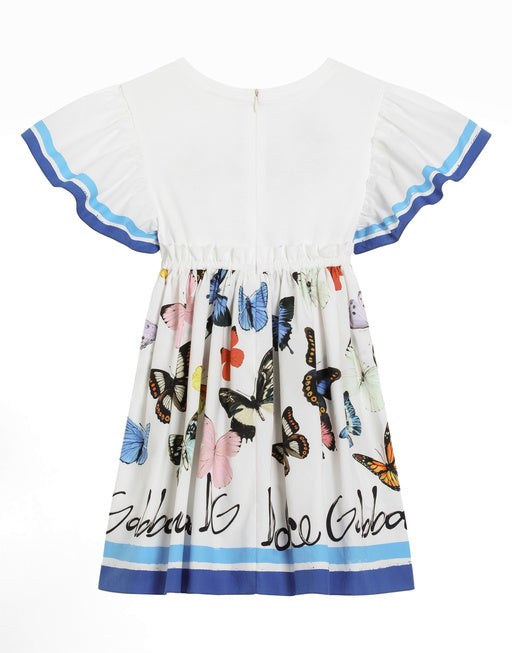 BUTTERFLY-PRINT POPLIN AND JERSEY DRESS