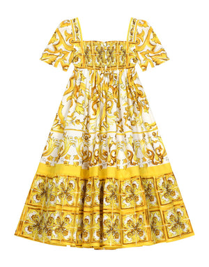 POPLIN DRESS WITH YELLOW MAJOLICA PRINT