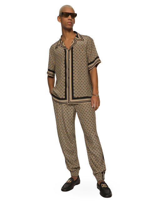 CREPE DE CHINE JOGGING PANTS WITH LOGO PRINT