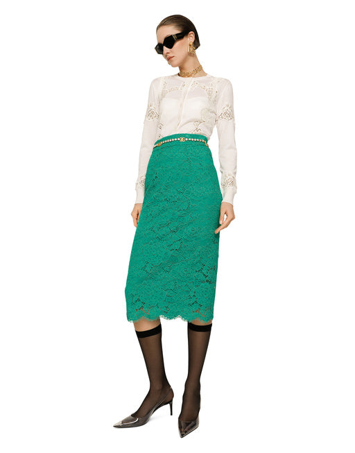 LOGO STRETCH LACE MIDI SKIRT