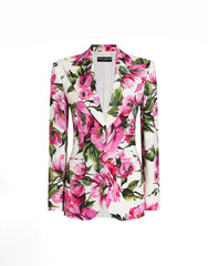 COTTON JACQUARD TURLINGTON JACKET WITH PEONY PRINT