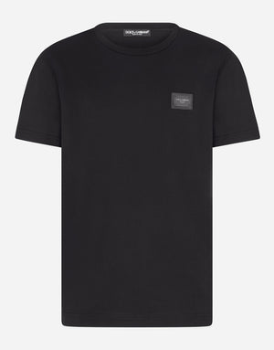 COTTON V-NECK T-SHIRT WITH BRANDED PLATE
