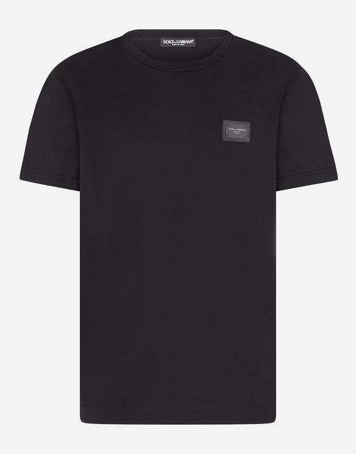 COTTON V-NECK T-SHIRT WITH BRANDED PLATE
