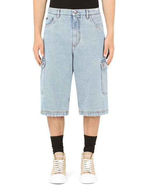 LIGHT BLUE DENIM CARGO SHORTS