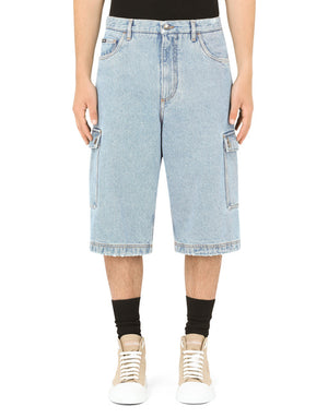 LIGHT BLUE DENIM CARGO SHORTS
