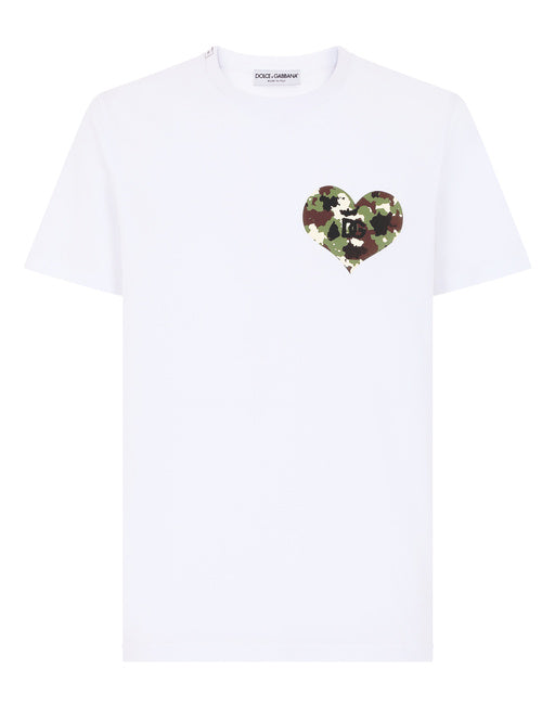 COTTON T-SHIRT WITH CAMOUFLAGE PRINT HEART