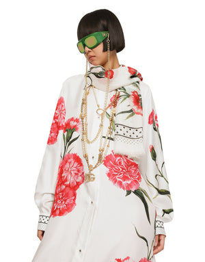 LARGE CARNATION-PRINT SILK AND CASHMERE SCARF (140 X 140)