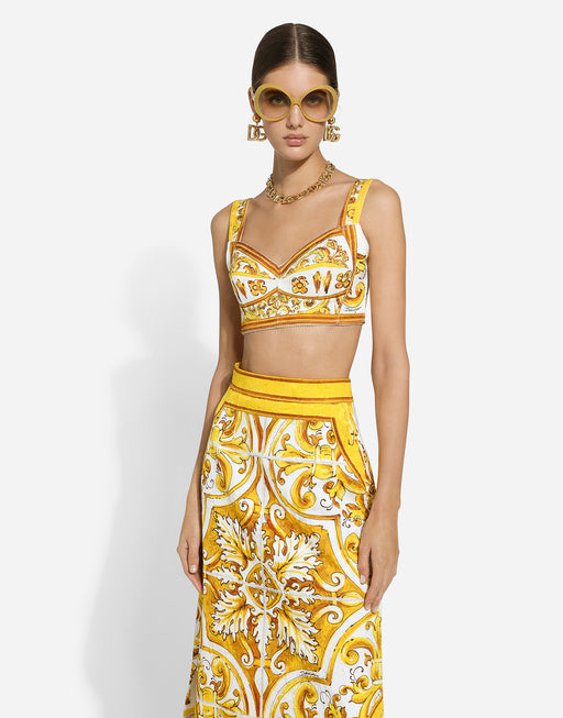 COTTON POPLIN CORSET CROP TOP WITH MAJOLICA PRINT