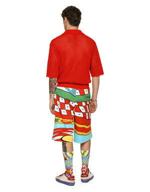 MESH-LOOK COTTON POLO-SHIRT WITH LOGO