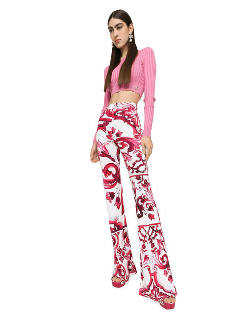 FLARED MAJOLICA-PRINT ORGANZINE PANTS