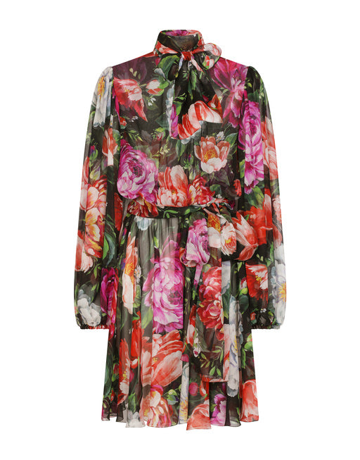 FLORAL-PRINT CHIFFON MIDI DRESS
