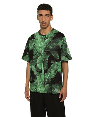 SHORT-SLEEVED BANANA-TREE-PRINT T-SHIRT