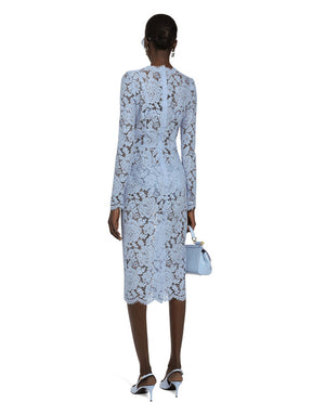 LONG-SLEEVED CALF-LENGTH DRESS IN BRANDED STRETCH LACE