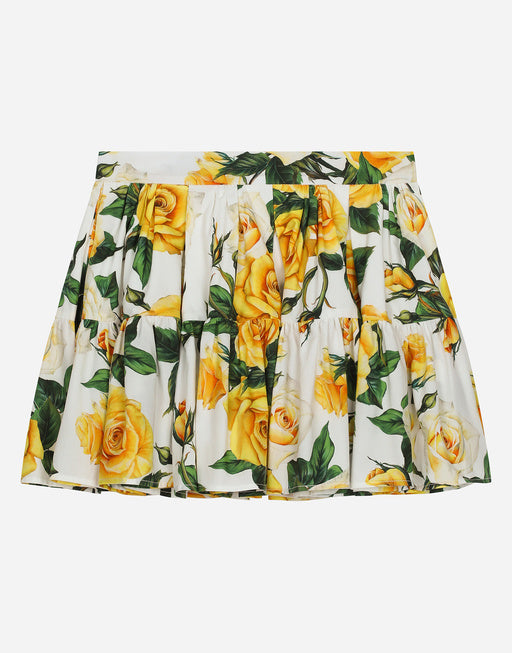 POPLIN SKIRT WITH YELLOW ROSE PRINT