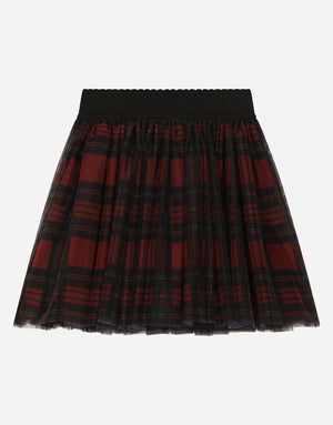 TULLE MIDI SKIRT WITH TARTAN PRINT