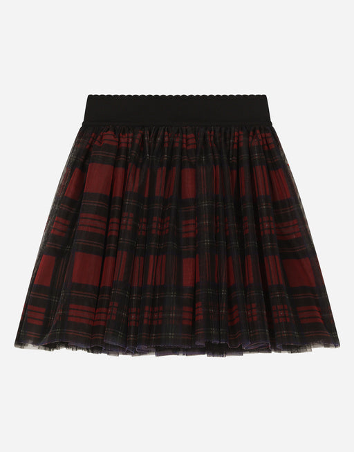 TULLE MIDI SKIRT WITH TARTAN PRINT