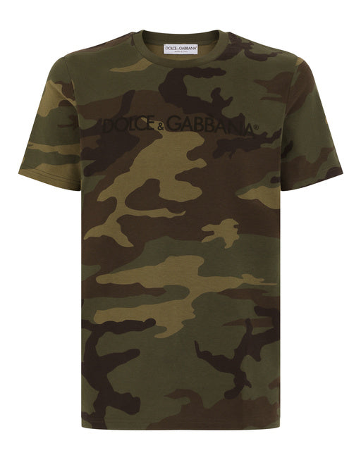COTTON T-SHIRT WITH CAMOUFLAGE PRINT AND LOGO