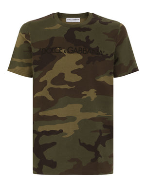 COTTON T-SHIRT WITH CAMOUFLAGE PRINT AND LOGO