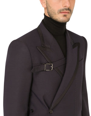 DOUBLE-BREASTED MICRO-PATTERNED WOOL SICILIA-FIT JACKET