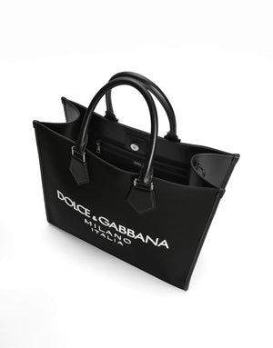 LARGE NYLON SHOPPER WITH RUBBERIZED LOGO