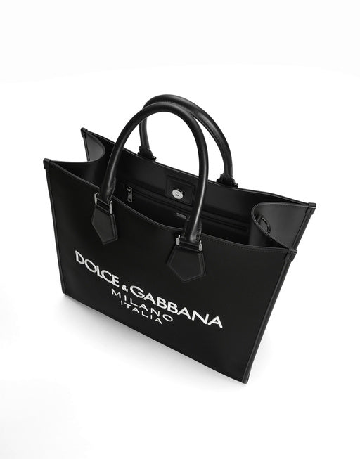 LARGE NYLON SHOPPER WITH RUBBERIZED LOGO
