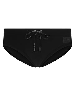 SWIM BRIEFS WITH HIGH-CUT LEG AND BRANDED PLATE