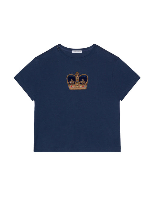 KIDS' JERSEY T-SHIRT WITH CROWN PATCH IN BURGUNDY
