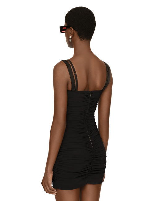 DRAPED SPANDEX JERSEY MINI DRESS DGVIB3