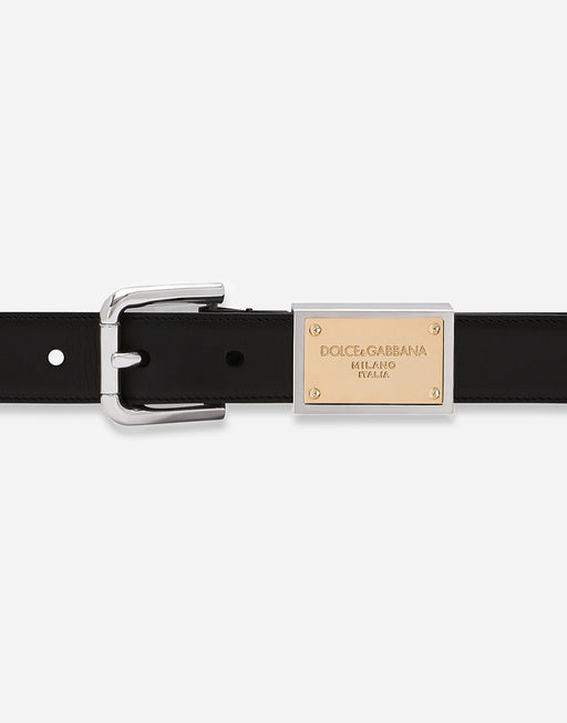 CALFSKIN BELT WITH BRANDED TAG
