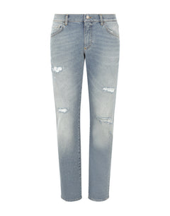 WASHED STRETCH DISTRESSED SLIM  JEANS