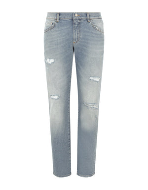 WASHED STRETCH DISTRESSED SLIM  JEANS
