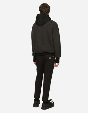 WOOL JERSEY JACKET WITH HOOD AND LOGO