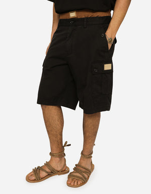 STRETCH COTTON CARGO PANTS WITH BRAND PLATE