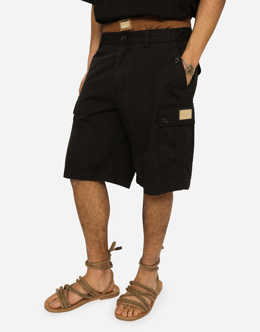 STRETCH COTTON CARGO PANTS WITH BRAND PLATE