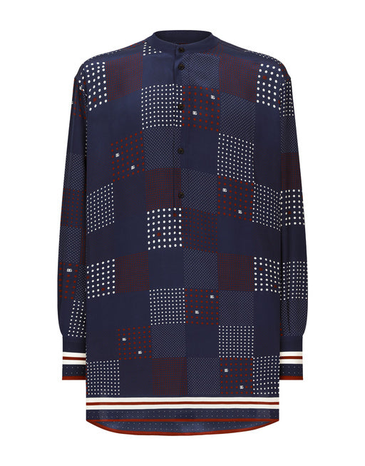 PRINTED SILK SHIRT WITH MANDARIN COLLAR