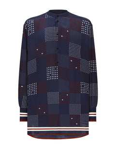 PRINTED SILK SHIRT WITH MANDARIN COLLAR