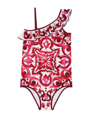MAJOLICA-PRINT ONE-PIECE SWIMSUIT WITH RUCHED NECKLINE