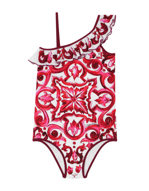 MAJOLICA-PRINT ONE-PIECE SWIMSUIT WITH RUCHED NECKLINE