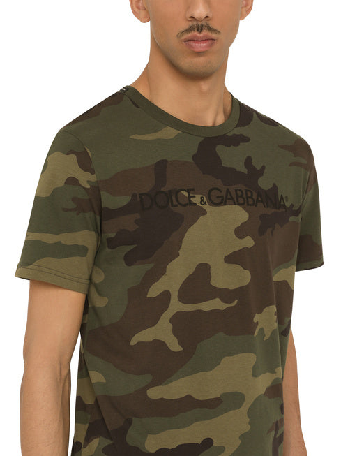 COTTON T-SHIRT WITH CAMOUFLAGE PRINT AND LOGO