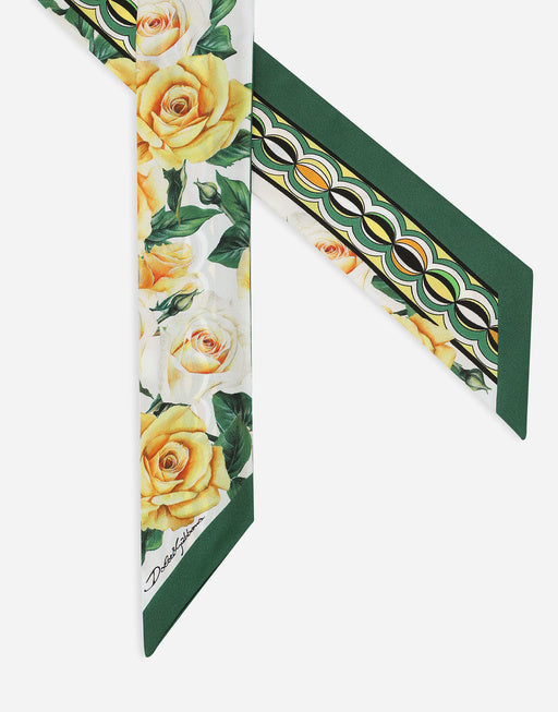 TWILL HEADSCARF WITH YELLOW ROSE PRINT